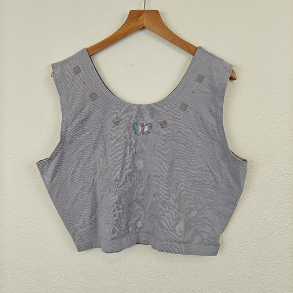 VTG Blue Fish Cropped Sleeveless Top Hand Painted Butterflies Cotton Size 2 - Picture 1 of 14